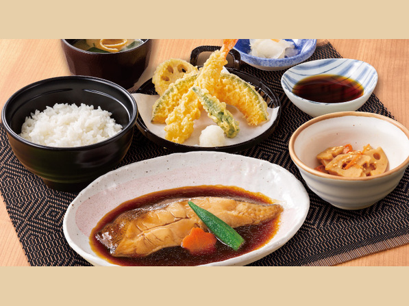 かれいの煮付けと小天ぷら御膳