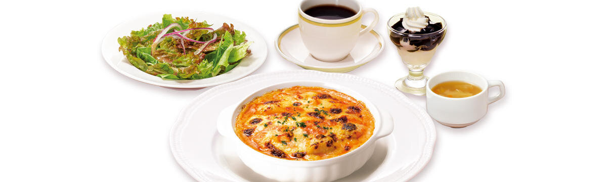海老と帆立のシーフードドリア スペシャルランチ（グリーンサラダ・スープ・デザート・ドリンク付）