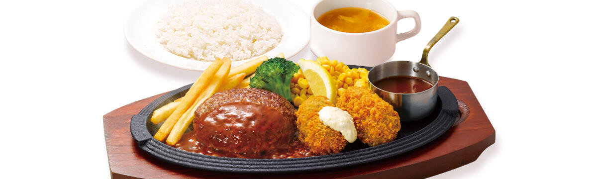 牡蠣フライ＆ハンバーグランチ（スープ・ライス付）