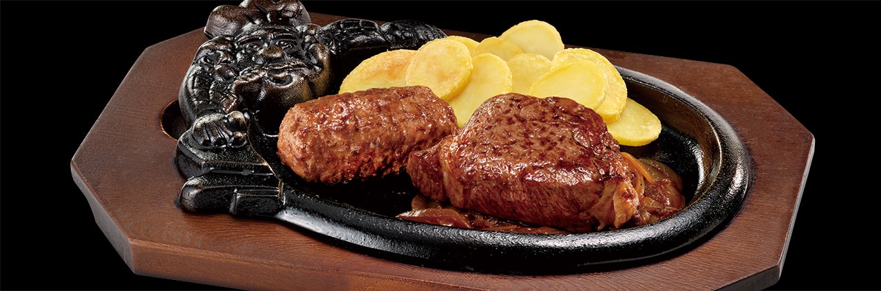 ブロンコおじさんのこだわり炭焼きがんこハンバーグ&炭焼き厚切りリブロースステーキ