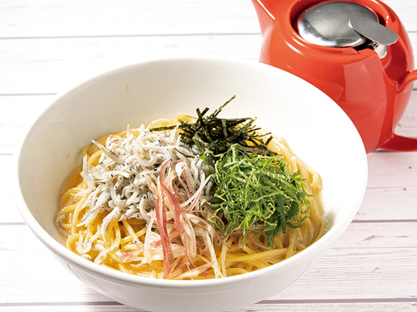 しらすたっぷり！たらこスパゲッティ　お出汁添え