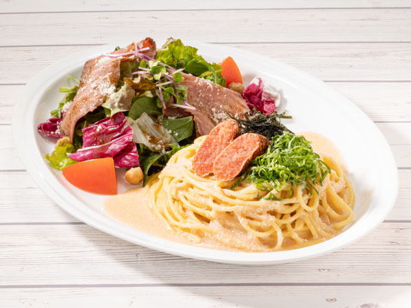 炙りたらこと大葉のたらこスパゲッティのコンビプレート[スープバー付き]