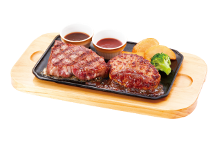 直火焼き厚切りサーロインステーキ&手ごねハンバーグ