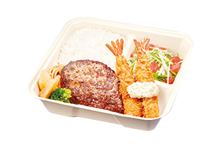 手ごね合挽きハンバーグ＆エビフライ弁当