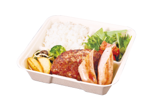 手ごね合挽きハンバーグ＆国産ソーセージ弁当