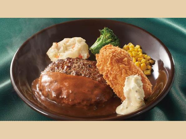 北海道産牛100％ハンバーグデミグラスソース＆かにクリーミーコロッケ