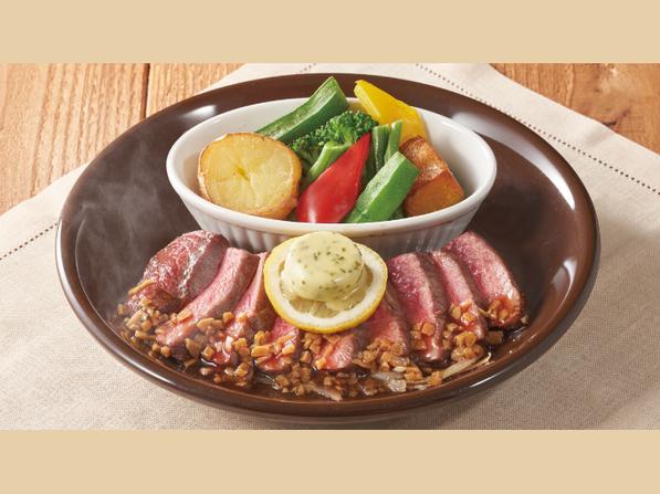彩り野菜とみすじステーキ
 醤油ガーリックソース
