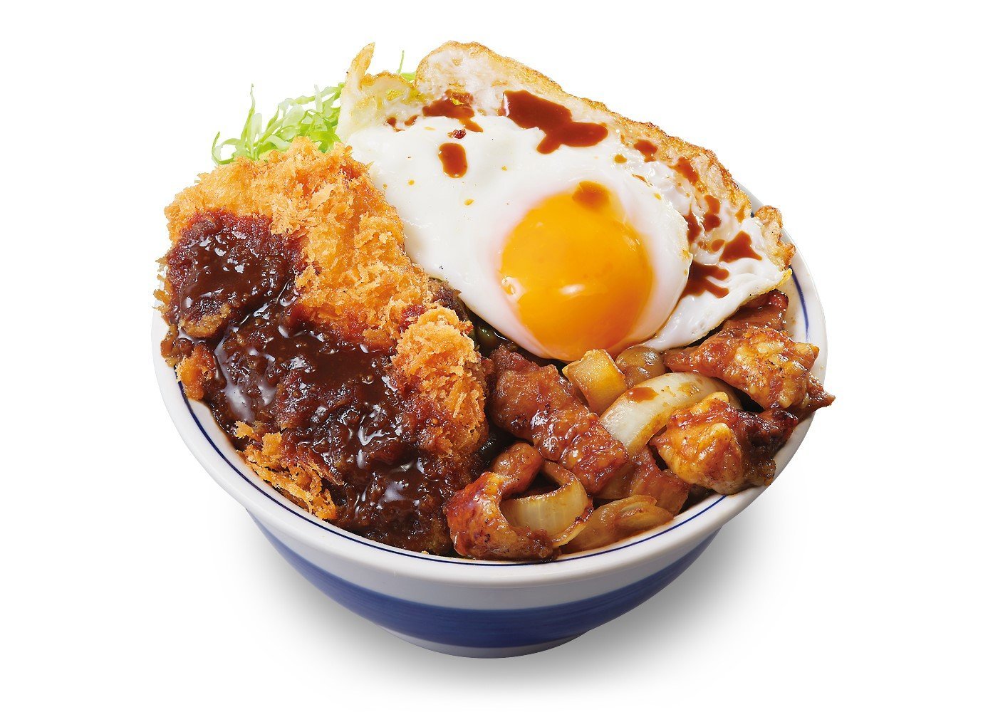 ホル玉とロースカツの合い盛り丼