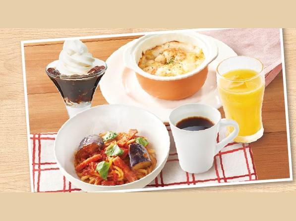 おすすめプチセットA
（ちいさななすベーコンパスタ＆ちいさな海老と小柱のペンネグラタン＆コーヒーゼリーのミニサンデー）