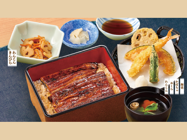 宮崎県産うな重と小天ぷら膳（お吸い物・お新香付・小鉢付）